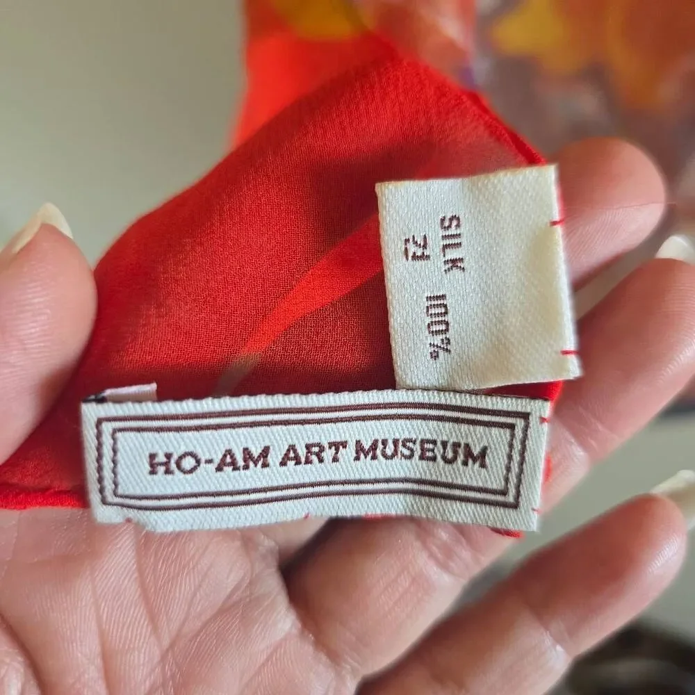 Honolulu Museum of Art Silk Square Scarf, Abstract Butterfly/Floral Print, NWOT